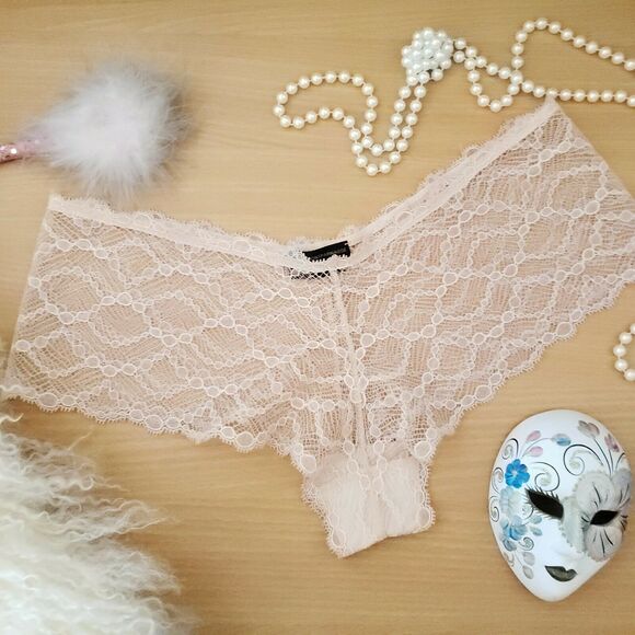 Kiki de Montparnasse Other - KIKI DE MONTPARNASSE sheer lace Tanga cheeky panties lingerie nude blush L NEW